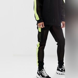 ASOS Black and Neon Yellow mesh Track Pants